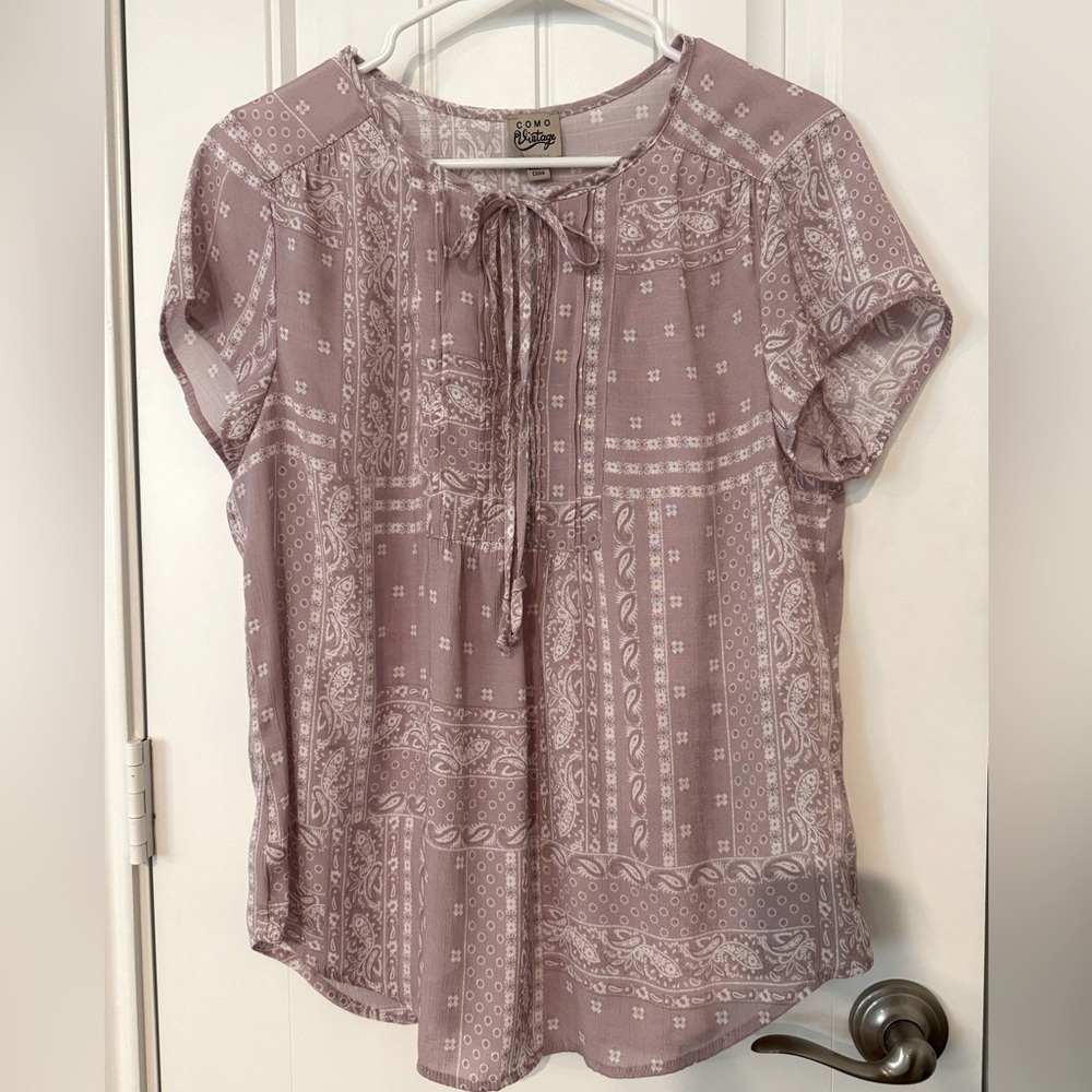 Como Vintage Lavender Bandana Print Blouse- size L